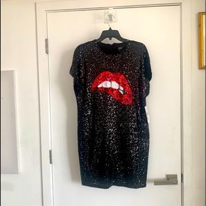 Aidan Mattox Black Sequin Shift Dress Size 10 Red Lips Motive
